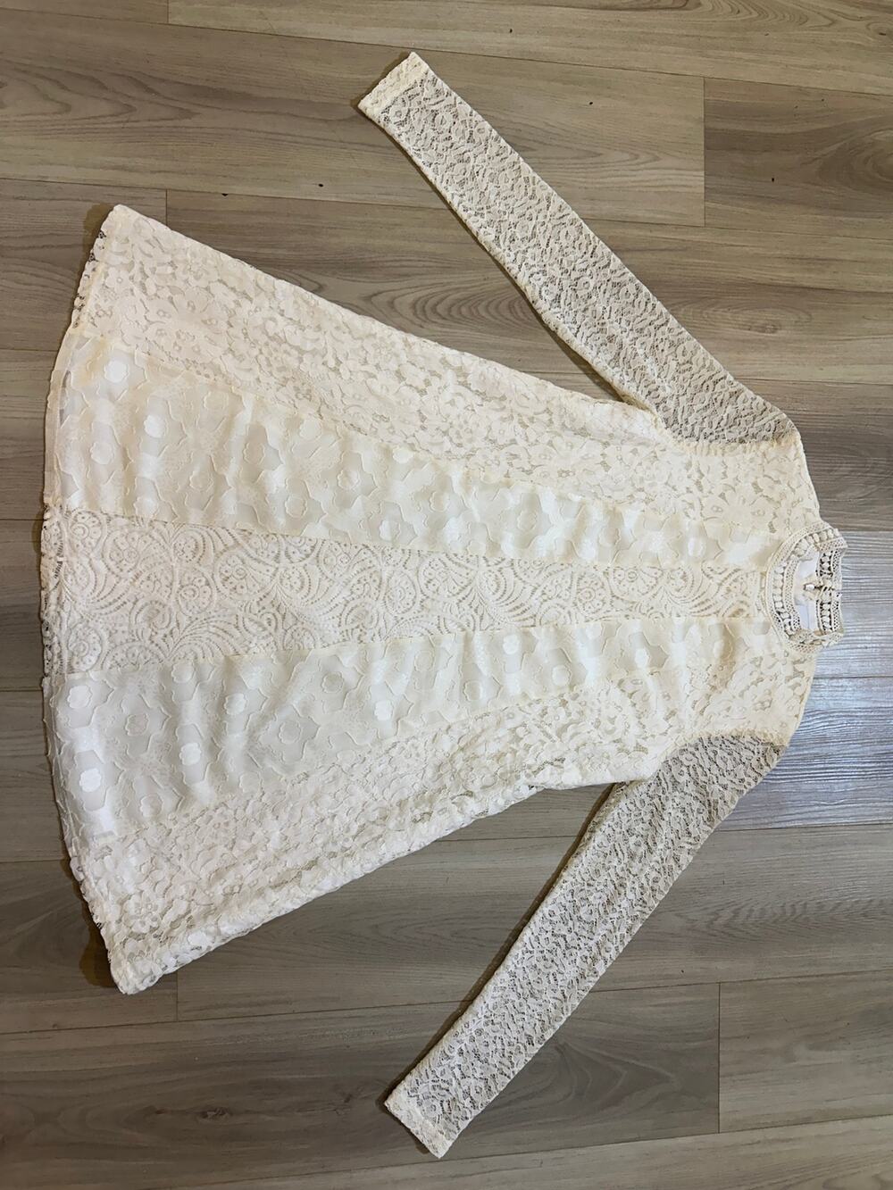 Anthropologie HD in Paris White Lace Mini Dress Long Sleeve Mock Neck Bridal S